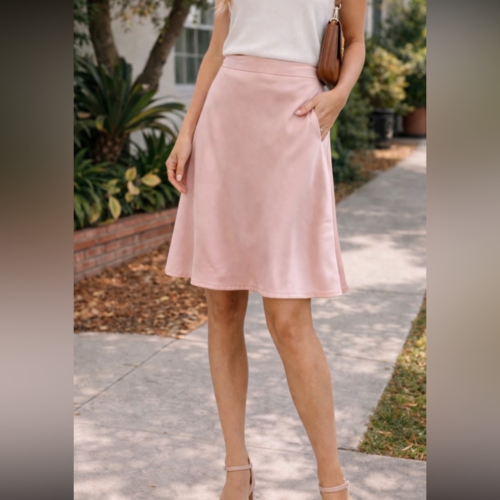 Silky Slip Skirt by Double Zero. Dusty Pink | Fit and Flare | Satin Women’s Sz M